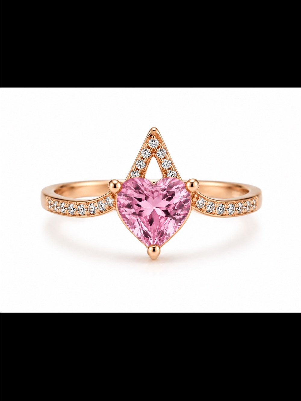 Rose Gold Heart Pink Stone Ring with Pavé Accents
